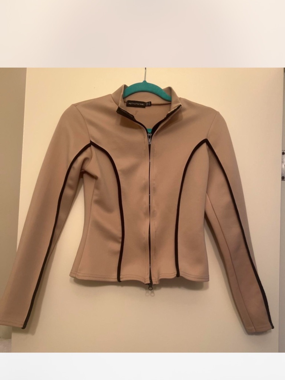PrettyLittleThing Beige Bomber Jacket with Dark Contrast Piping